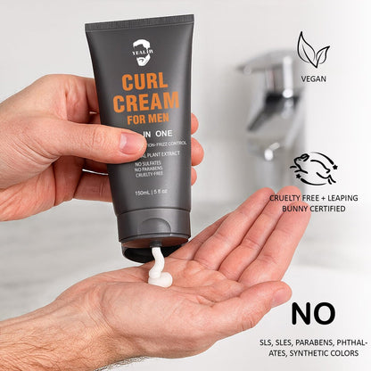 Curl Cream for Men, 5oz | Defines Curls, Controls Frizz & Hydrates with Medium Hold | Sulfate-Free, Organic & Natural Ingredients | Lightweight, Non-Greasy Styling Cream for Wavy & Curly Hair Avelisse