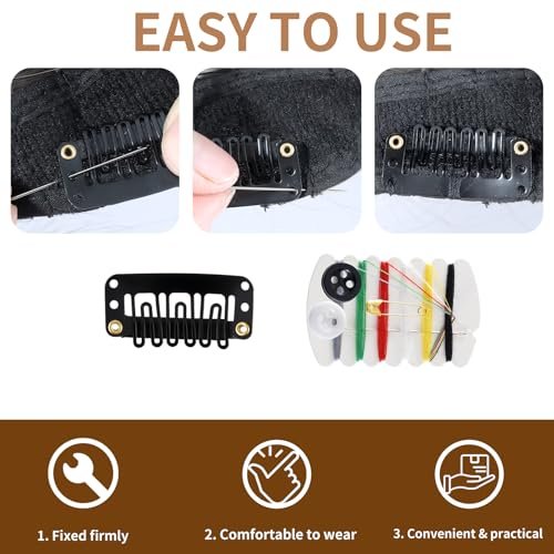 30 Pieces Wig Clips to Secure, Flat Hair Clip, Hair Extension Clip with Thread Kit, Hair Extensions Clip for Women, Bangs Hair Clip DIY Set for Kids and Pets, Black Chunni Clips - görsel 6