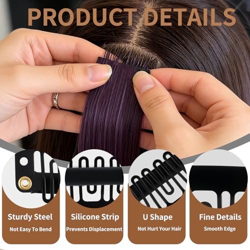 30 Pieces Wig Clips to Secure, Flat Hair Clip, Hair Extension Clip with Thread Kit, Hair Extensions Clip for Women, Bangs Hair Clip DIY Set for Kids and Pets, Black Chunni Clips - görsel 8