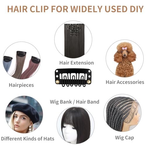 30 Pieces Wig Clips to Secure, Flat Hair Clip, Hair Extension Clip with Thread Kit, Hair Extensions Clip for Women, Bangs Hair Clip DIY Set for Kids and Pets, Black Chunni Clips - görsel 12
