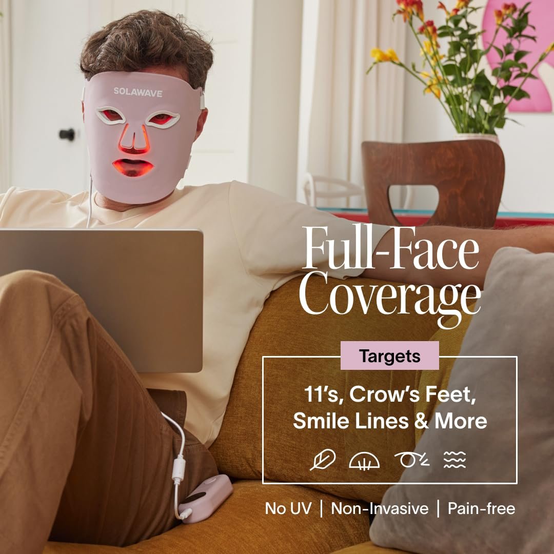 Solawave LED Light Therapy Face Mask – Red, Deep Red, Near Infrared & Amber Lights – Hands-Free Anti-Aging Skincare Mask Avelisse