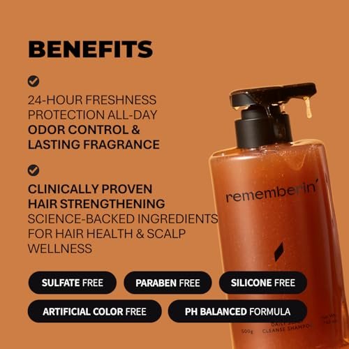 Rememberin Korean Persimmon Shampoo for Scalp Odor & Smelly Scalp – Korean Persimmon Extract, Anti-Dandruff Deep Cleansing with Salicylic Acid & Biotin, Remove Oil & Buildup (17.6 oz / 500g) Avelisse
