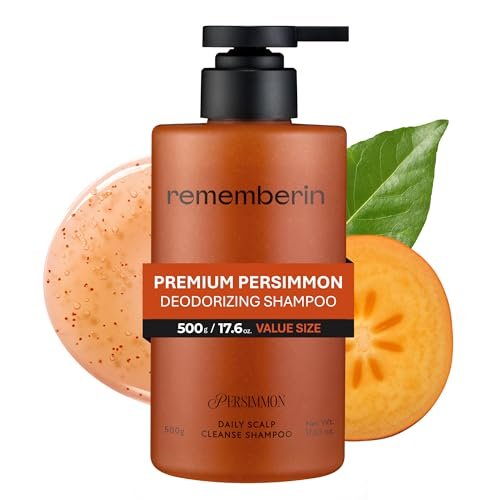 Rememberin Korean Persimmon Shampoo for Scalp Odor & Smelly Scalp – Korean Persimmon Extract, Anti-Dandruff Deep Cleansing with Salicylic Acid & Biotin, Remove Oil & Buildup (17.6 oz / 500g) Avelisse