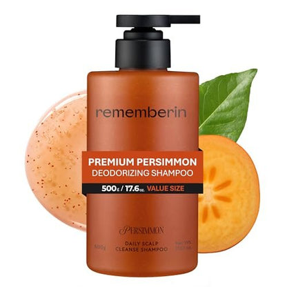 Rememberin Korean Persimmon Shampoo for Scalp Odor & Smelly Scalp – Korean Persimmon Extract, Anti-Dandruff Deep Cleansing with Salicylic Acid & Biotin, Remove Oil & Buildup (17.6 oz / 500g) Avelisse