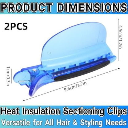 Heat Insulation Sectioning Clips, 2PCS Blue Hair Styling Clips - Wig & Extension Separator Tools 7-Tooth Design (9.5x4.5cm/3.7x1.7in) for Highlighting, Dyeing, Salon & Home Use