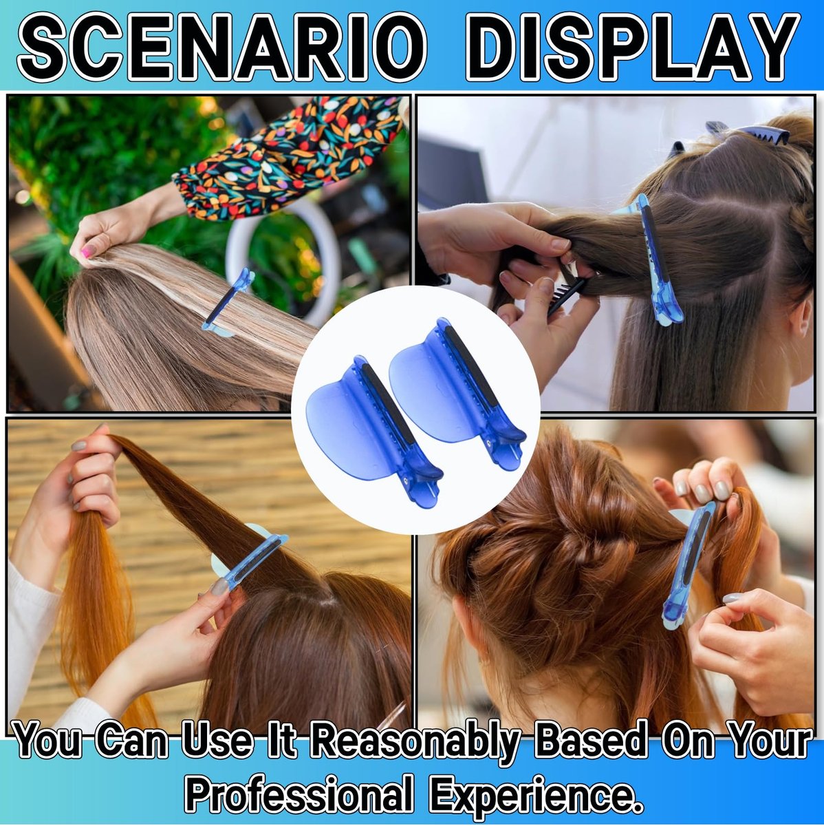 Heat Insulation Sectioning Clips, 2PCS Blue Hair Styling Clips - Wig & Extension Separator Tools 7-Tooth Design (9.5x4.5cm/3.7x1.7in) for Highlighting, Dyeing, Salon & Home Use - görsel 9