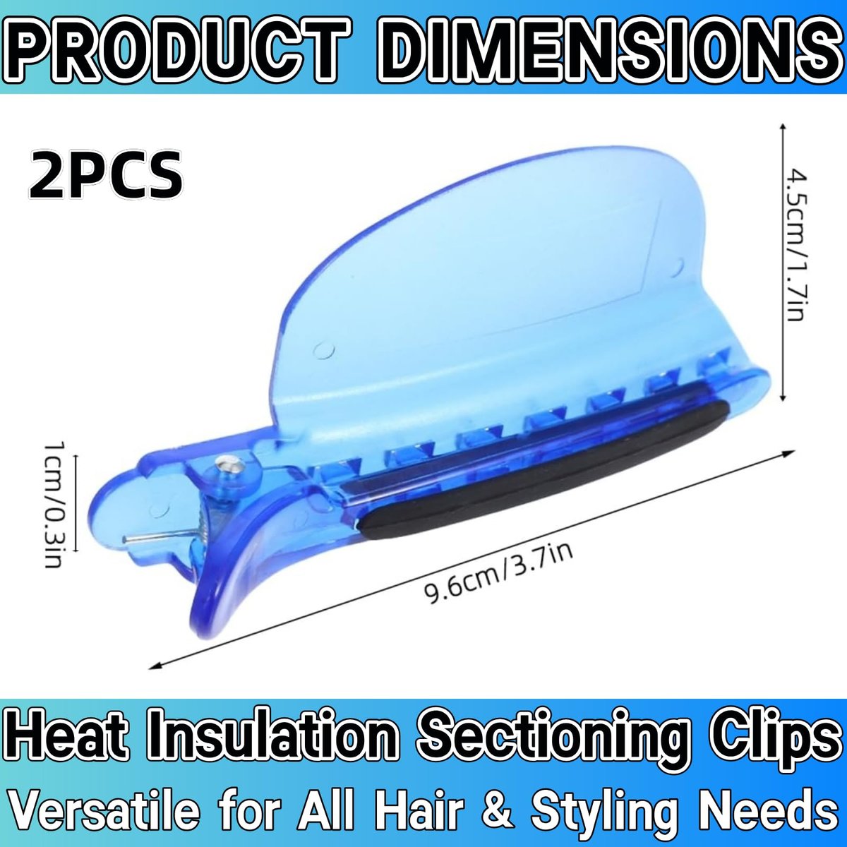 Heat Insulation Sectioning Clips, 2PCS Blue Hair Styling Clips - Wig & Extension Separator Tools 7-Tooth Design (9.5x4.5cm/3.7x1.7in) for Highlighting, Dyeing, Salon & Home Use - görsel 3