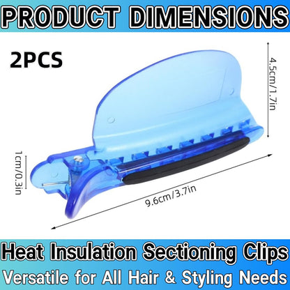 Heat Insulation Sectioning Clips, 2PCS Blue Hair Styling Clips - Wig & Extension Separator Tools 7-Tooth Design (9.5x4.5cm/3.7x1.7in) for Highlighting, Dyeing, Salon & Home Use