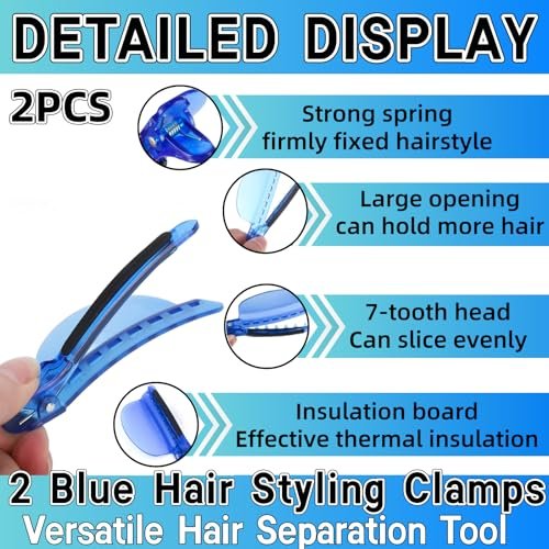 Heat Insulation Sectioning Clips, 2PCS Blue Hair Styling Clips - Wig & Extension Separator Tools 7-Tooth Design (9.5x4.5cm/3.7x1.7in) for Highlighting, Dyeing, Salon & Home Use - görsel 6
