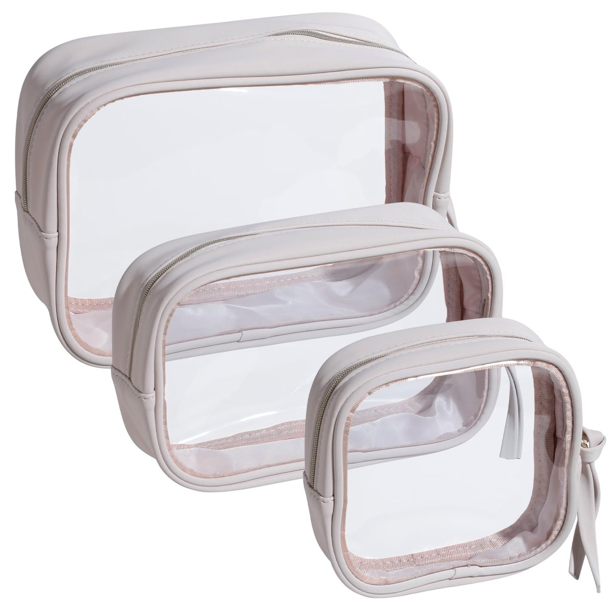 BS-MALL Toiletry Bag Waterproof Makeup Organizer Travel Size Clear - 3 Pack Faux Leather Cosmetic Case Avelisse