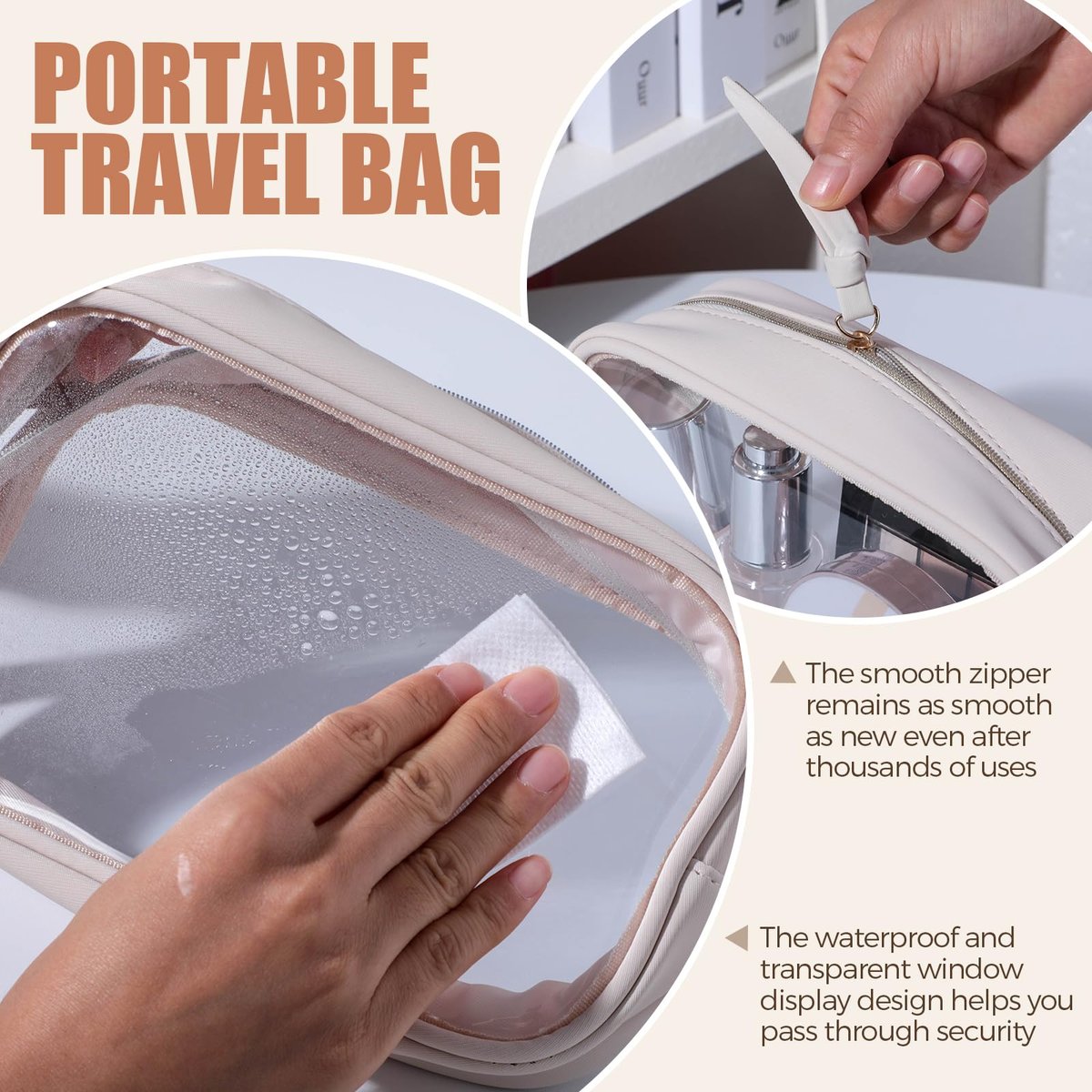 BS-MALL Toiletry Bag Waterproof Makeup Organizer Travel Size Clear - 3 Pack Faux Leather Cosmetic Case Avelisse