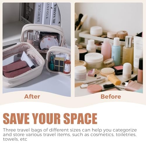 BS-MALL Toiletry Bag Waterproof Makeup Organizer Travel Size Clear - 3 Pack Faux Leather Cosmetic Case Avelisse