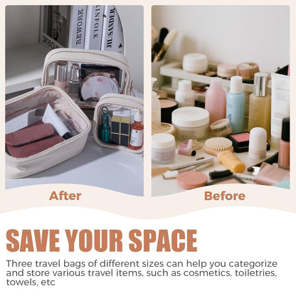 BS-MALL Toiletry Bag Waterproof Makeup Organizer Travel Size Clear - 3 Pack Faux Leather Cosmetic Case Avelisse
