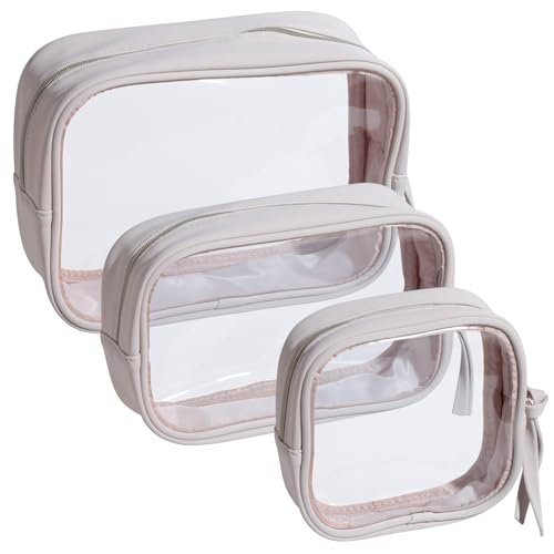BS-MALL Toiletry Bag Waterproof Makeup Organizer Travel Size Clear - 3 Pack Faux Leather Cosmetic Case Avelisse