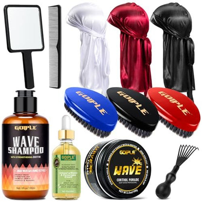 360 Wave Kit for Men: Complete Grooming Set for 360 Waves – 3 Wave Brushes, Durag, Pomade, Shampoo, Rosemary Oil & More – Best Gift Set Avelisse