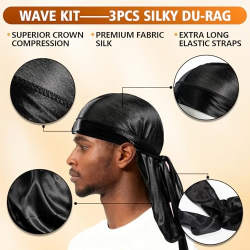 360 Wave Kit for Men: Complete Grooming Set for 360 Waves – 3 Wave Brushes, Durag, Pomade, Shampoo, Rosemary Oil & More – Best Gift Set Avelisse