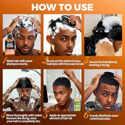 360 Wave Kit for Men: Complete Grooming Set for 360 Waves – 3 Wave Brushes, Durag, Pomade, Shampoo, Rosemary Oil & More – Best Gift Set Avelisse