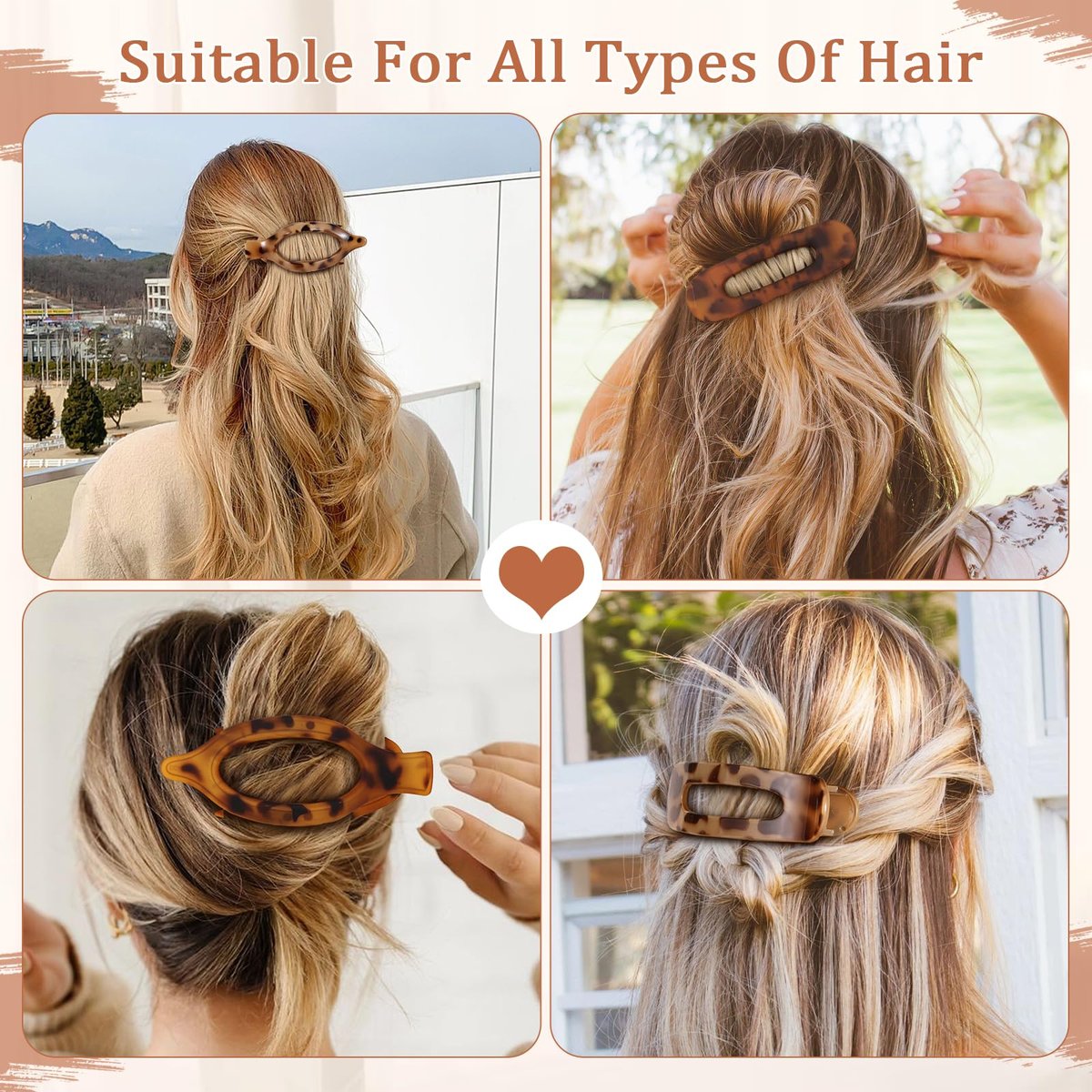 8 Pcs Flat Hair Clips - Tortoiseshell French Design Claw Clips for Women, Strong Hold Non-Slip Duckbill Clips for Thin & Thick Hair (Leopard Print) - görsel 11