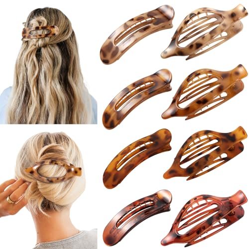 8 Pcs Flat Hair Clips - Tortoiseshell French Design Claw Clips for Women, Strong Hold Non-Slip Duckbill Clips for Thin & Thick Hair (Leopard Print) - görsel 2