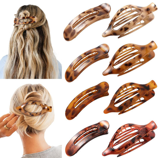 8 Pcs Flat Hair Clips - Tortoiseshell French Design Claw Clips for Women, Strong Hold Non-Slip Duckbill Clips for Thin & Thick Hair (Leopard Print)