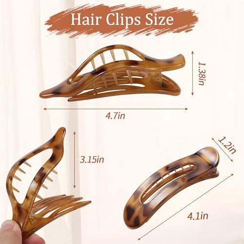 8 Pcs Flat Hair Clips - Tortoiseshell French Design Claw Clips for Women, Strong Hold Non-Slip Duckbill Clips for Thin & Thick Hair (Leopard Print) - görsel 4