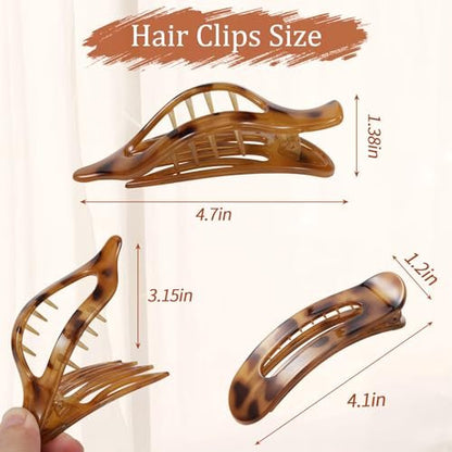 8 Pcs Flat Hair Clips - Tortoiseshell French Design Claw Clips for Women, Strong Hold Non-Slip Duckbill Clips for Thin & Thick Hair (Leopard Print)