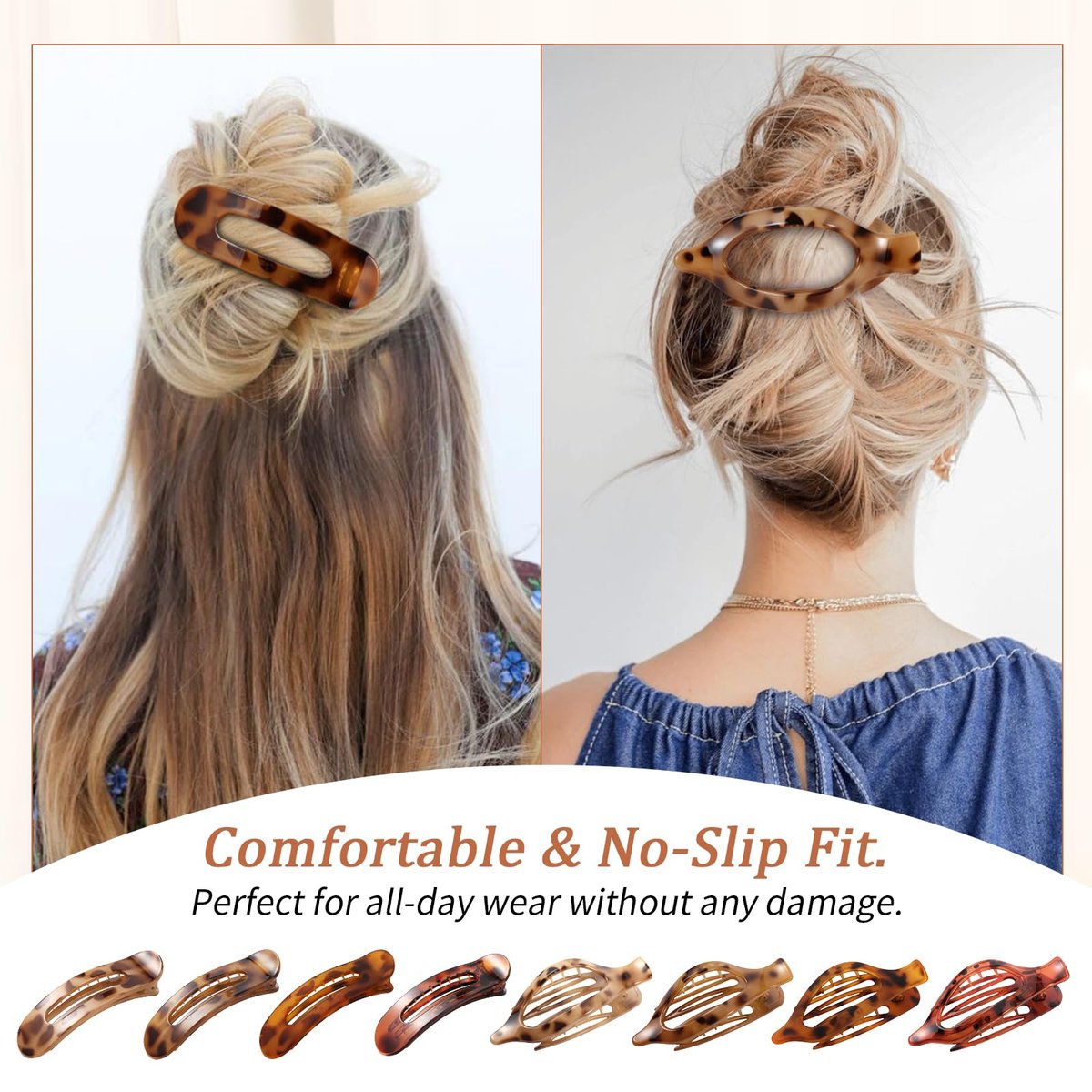 8 Pcs Flat Hair Clips - Tortoiseshell French Design Claw Clips for Women, Strong Hold Non-Slip Duckbill Clips for Thin & Thick Hair (Leopard Print) - görsel 9