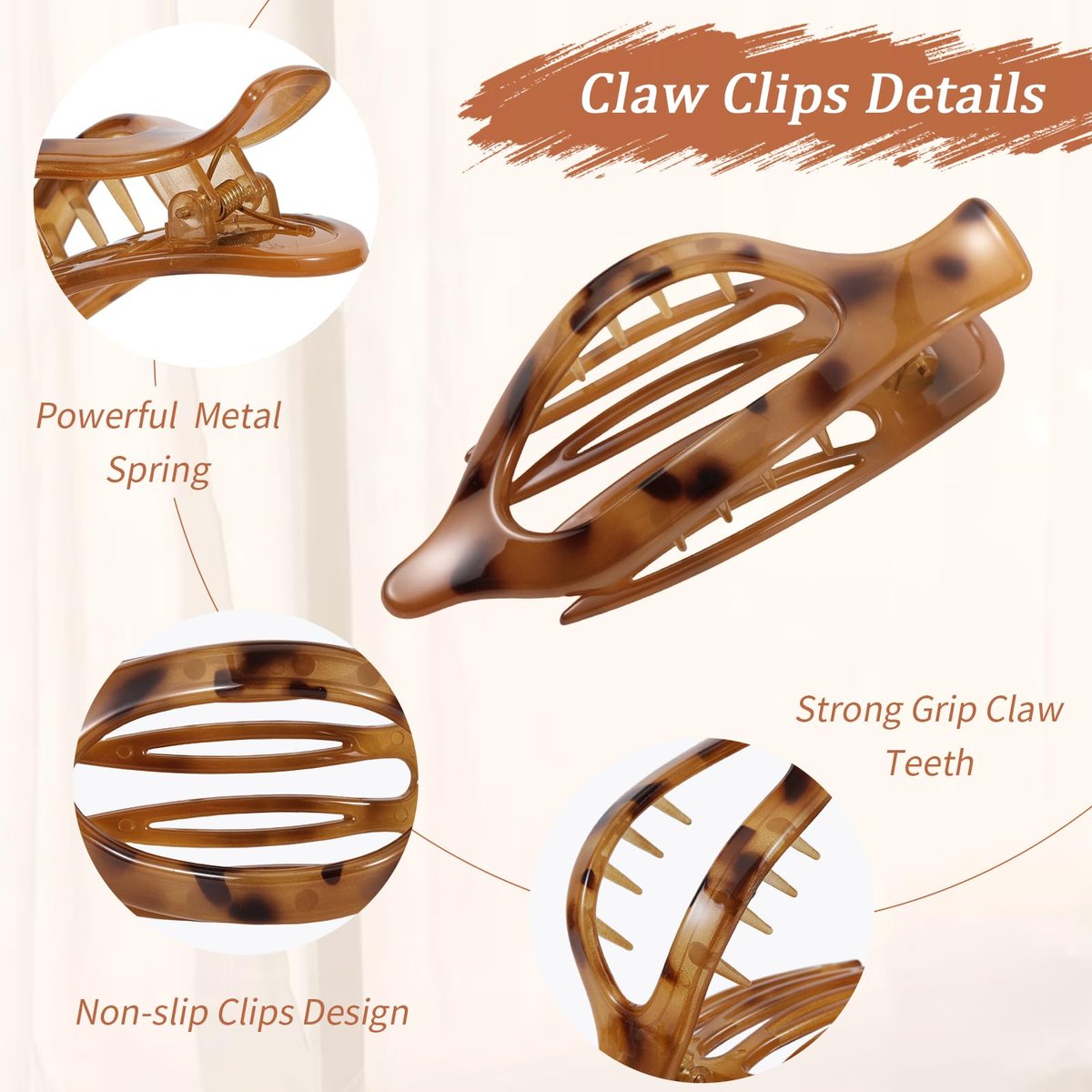 8 Pcs Flat Hair Clips - Tortoiseshell French Design Claw Clips for Women, Strong Hold Non-Slip Duckbill Clips for Thin & Thick Hair (Leopard Print) - görsel 5