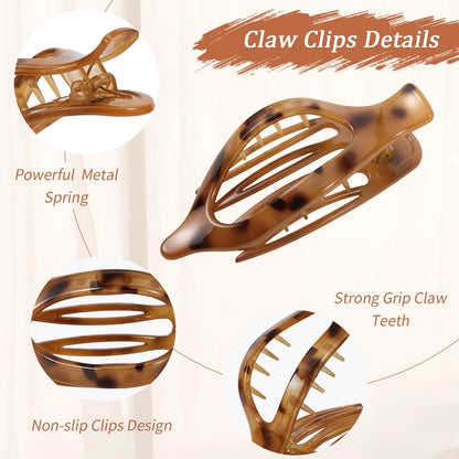 8 Pcs Flat Hair Clips - Tortoiseshell French Design Claw Clips for Women, Strong Hold Non-Slip Duckbill Clips for Thin & Thick Hair (Leopard Print)