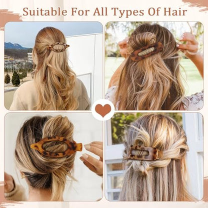 8 Pcs Flat Hair Clips - Tortoiseshell French Design Claw Clips for Women, Strong Hold Non-Slip Duckbill Clips for Thin & Thick Hair (Leopard Print)