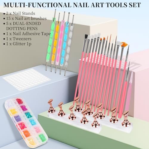 vivinin 25-Piece Nail Art Tools Set - Professional Nail Brushes, Dotting Tools, Striping Pens, Jelly Glue, Tweezers & Sequins Kit for Beginners and Pros - görsel 14