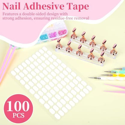vivinin 25-Piece Nail Art Tools Set - Professional Nail Brushes, Dotting Tools, Striping Pens, Jelly Glue, Tweezers & Sequins Kit for Beginners and Pros