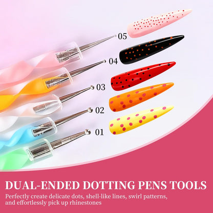 vivinin 25-Piece Nail Art Tools Set - Professional Nail Brushes, Dotting Tools, Striping Pens, Jelly Glue, Tweezers & Sequins Kit for Beginners and Pros