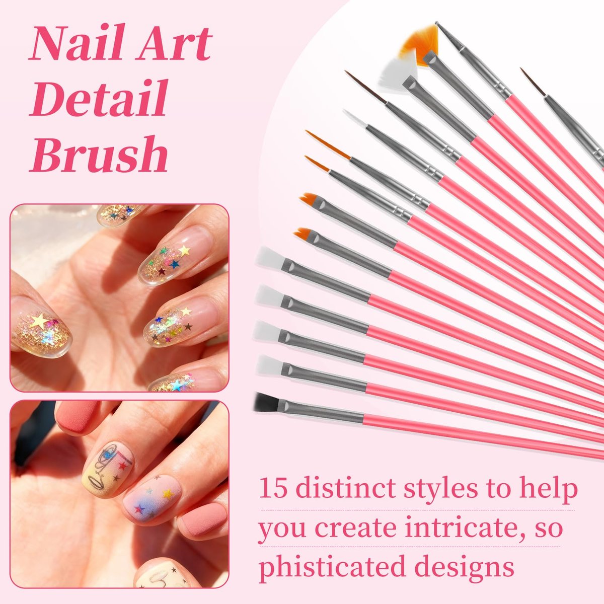 vivinin 25-Piece Nail Art Tools Set - Professional Nail Brushes, Dotting Tools, Striping Pens, Jelly Glue, Tweezers & Sequins Kit for Beginners and Pros - görsel 5