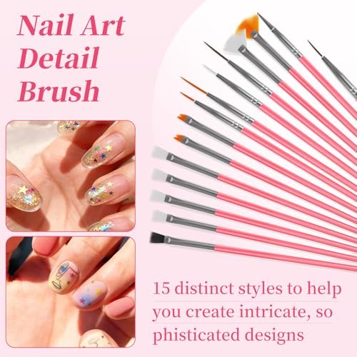 vivinin 25-Piece Nail Art Tools Set - Professional Nail Brushes, Dotting Tools, Striping Pens, Jelly Glue, Tweezers & Sequins Kit for Beginners and Pros - görsel 6