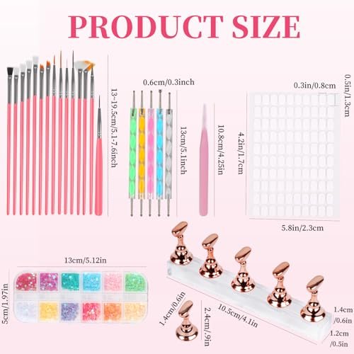 vivinin 25-Piece Nail Art Tools Set - Professional Nail Brushes, Dotting Tools, Striping Pens, Jelly Glue, Tweezers & Sequins Kit for Beginners and Pros - görsel 4