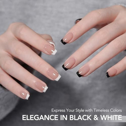 GAOY Gel Nail Polish Art Liner Set - White and Black 12ml Each, Thin Brush for DIY French Manicure at Home