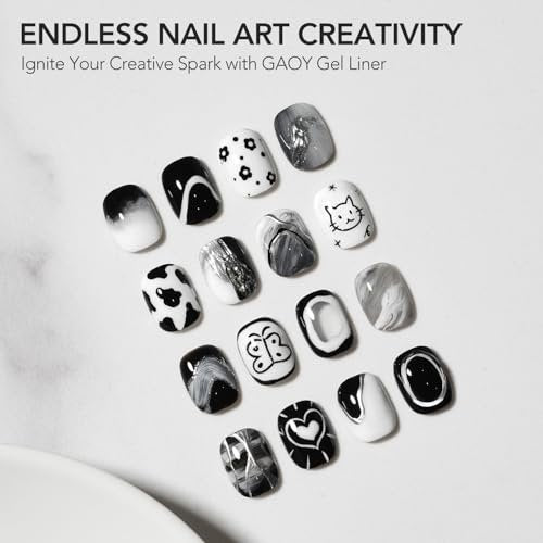 GAOY Gel Nail Polish Art Liner Set - White and Black 12ml Each, Thin Brush for DIY French Manicure at Home - görsel 10