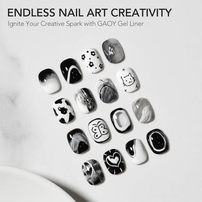 GAOY Gel Nail Polish Art Liner Set - White and Black 12ml Each, Thin Brush for DIY French Manicure at Home