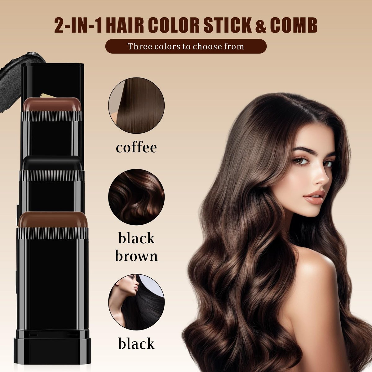 3PCS 2 in 1 Instant Hair Color Stick - Waterproof & Sweat Proof Touch-Up Hair Dye Sticks with Comb for Women and Men (Black / Dark Brown / Coffee Brown) - görsel 6