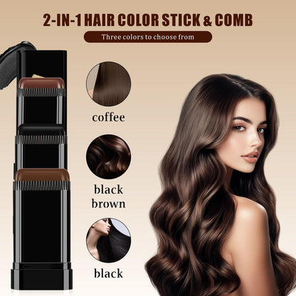 3PCS 2 in 1 Instant Hair Color Stick - Waterproof & Sweat Proof Touch-Up Hair Dye Sticks with Comb for Women and Men (Black / Dark Brown / Coffee Brown)