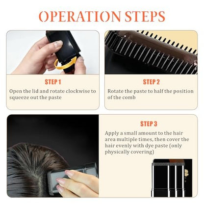 3PCS 2 in 1 Instant Hair Color Stick - Waterproof & Sweat Proof Touch-Up Hair Dye Sticks with Comb for Women and Men (Black / Dark Brown / Coffee Brown)