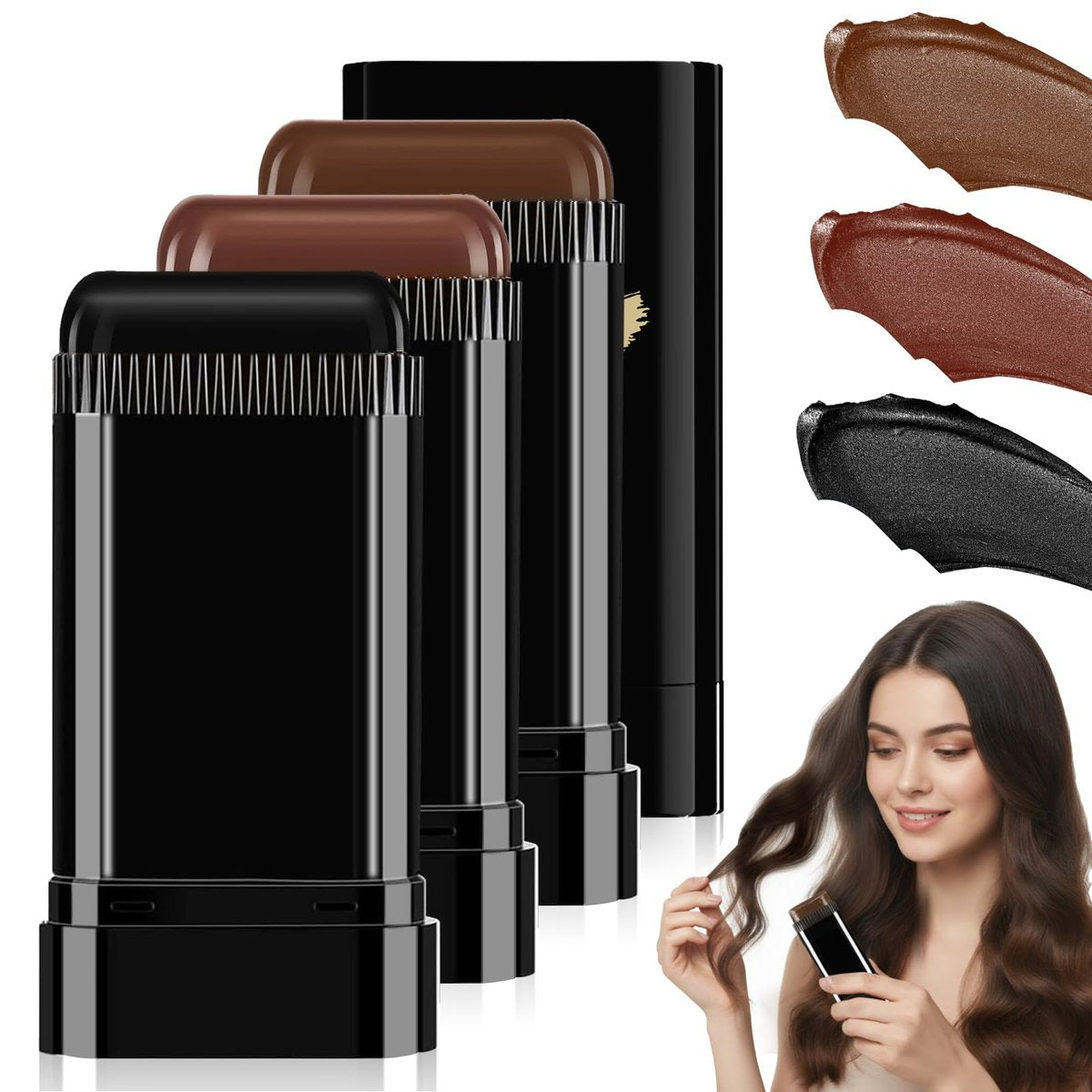 3PCS 2 in 1 Instant Hair Color Stick - Waterproof & Sweat Proof Touch-Up Hair Dye Sticks with Comb for Women and Men (Black / Dark Brown / Coffee Brown) - görsel 2