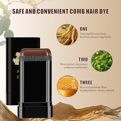 3PCS 2 in 1 Instant Hair Color Stick - Waterproof & Sweat Proof Touch-Up Hair Dye Sticks with Comb for Women and Men (Black / Dark Brown / Coffee Brown)