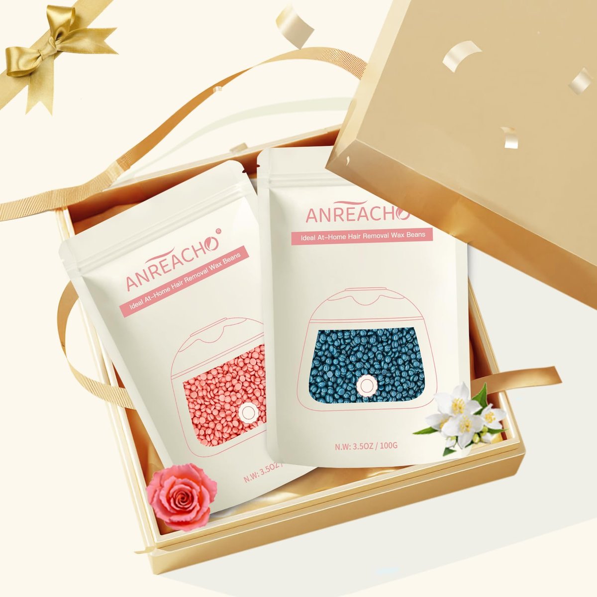 Anreacho 1.1 lb Hard Wax Beans for Hair Removal – Brazilian, Bikini, Face, Eyebrows, Underarms, Chest, Back, Legs – Wax Refill for Women & Men – Pack of 5 Avelisse