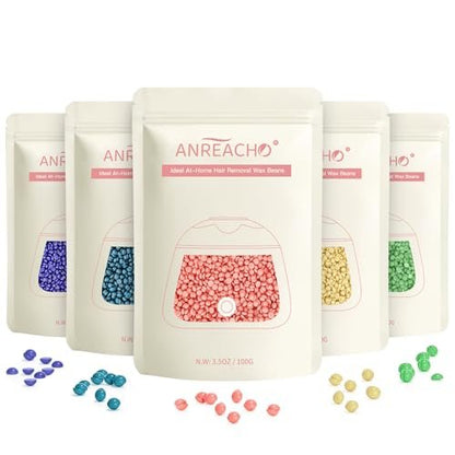 Anreacho 1.1 lb Hard Wax Beans for Hair Removal – Brazilian, Bikini, Face, Eyebrows, Underarms, Chest, Back, Legs – Wax Refill for Women & Men – Pack of 5 Avelisse