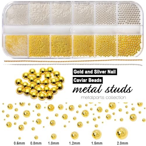 4390pcs Gold Nail Charms Caviar Beads for Nails - 2 Box Silver & Gold Beads and Flatback Pearls for Nail Art Supplies - görsel 4