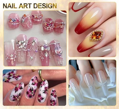 4390pcs Gold Nail Charms Caviar Beads for Nails - 2 Box Silver & Gold Beads and Flatback Pearls for Nail Art Supplies