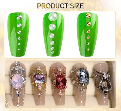 4390pcs Gold Nail Charms Caviar Beads for Nails - 2 Box Silver & Gold Beads and Flatback Pearls for Nail Art Supplies