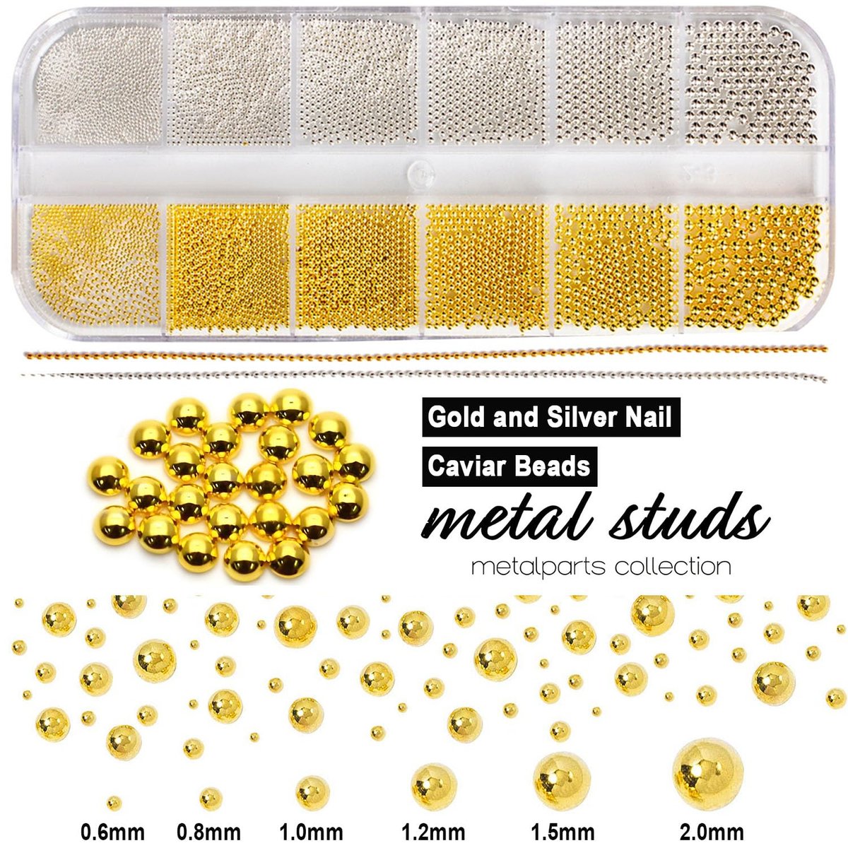 4390pcs Gold Nail Charms Caviar Beads for Nails - 2 Box Silver & Gold Beads and Flatback Pearls for Nail Art Supplies - görsel 3